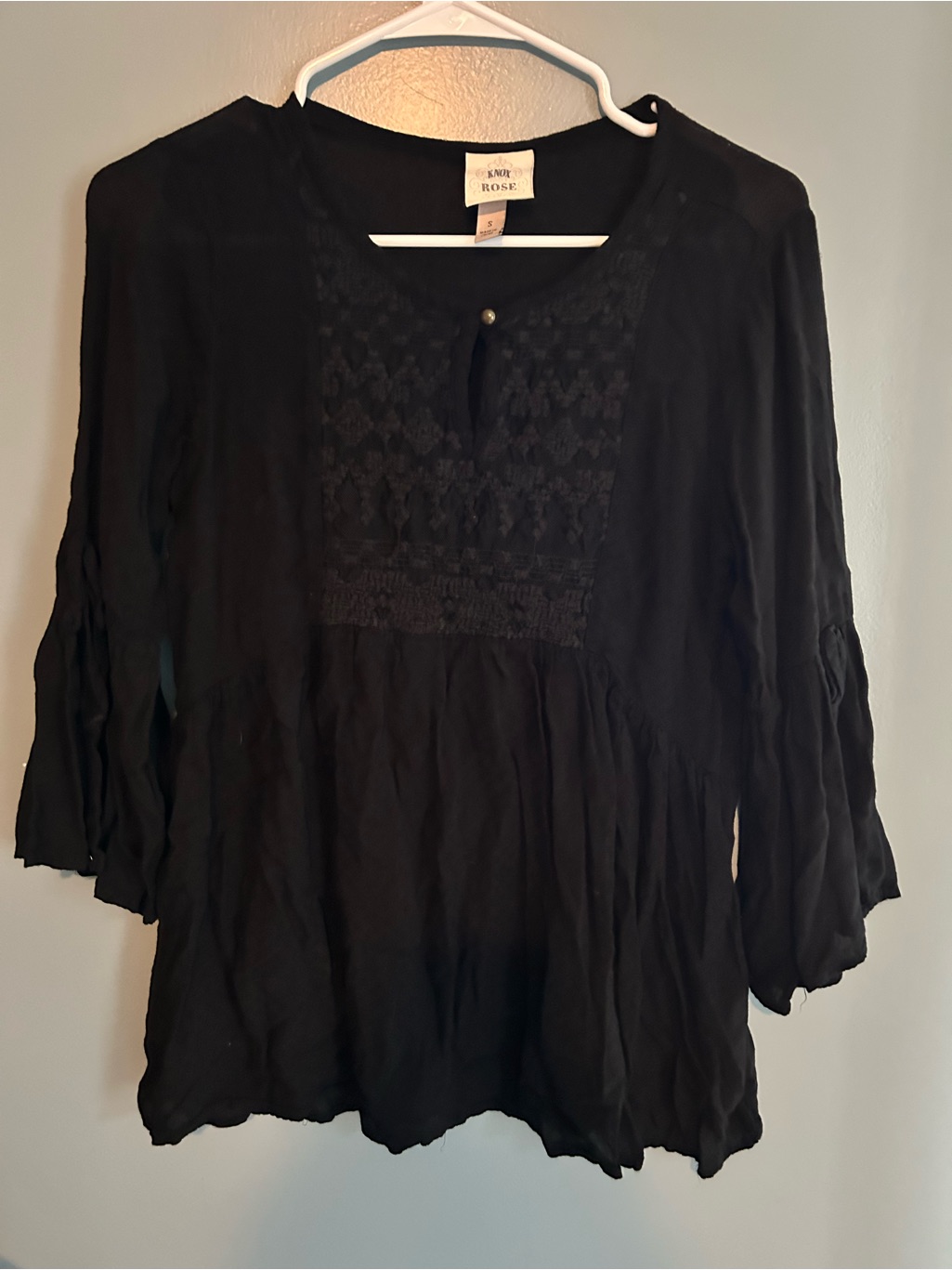 Knox Rose Black Peasant Tunic Blouse